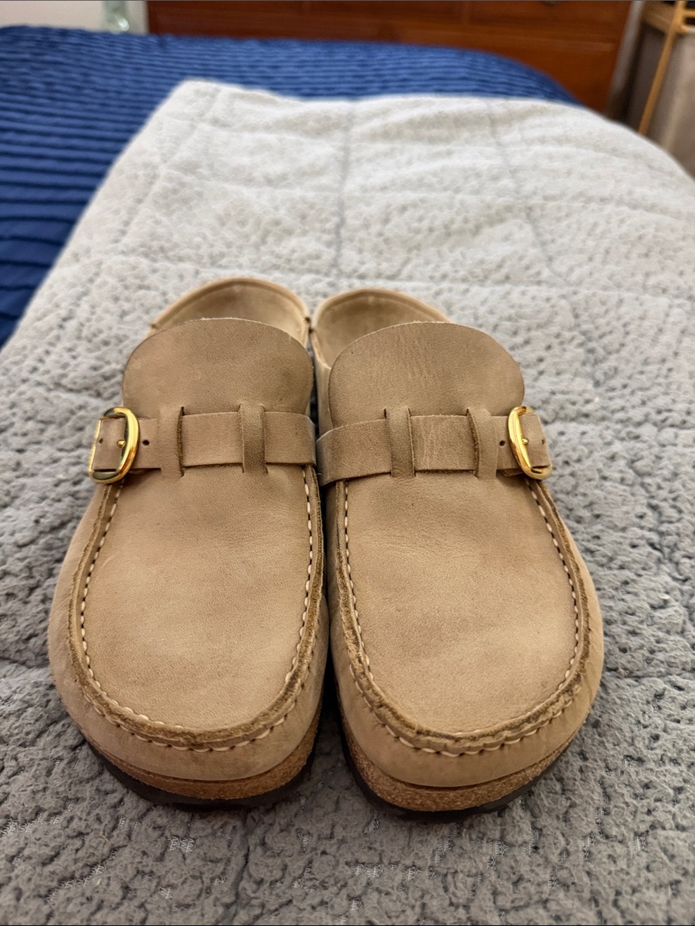 Birkenstock Women's Tan Suede Buckle Clog Mules